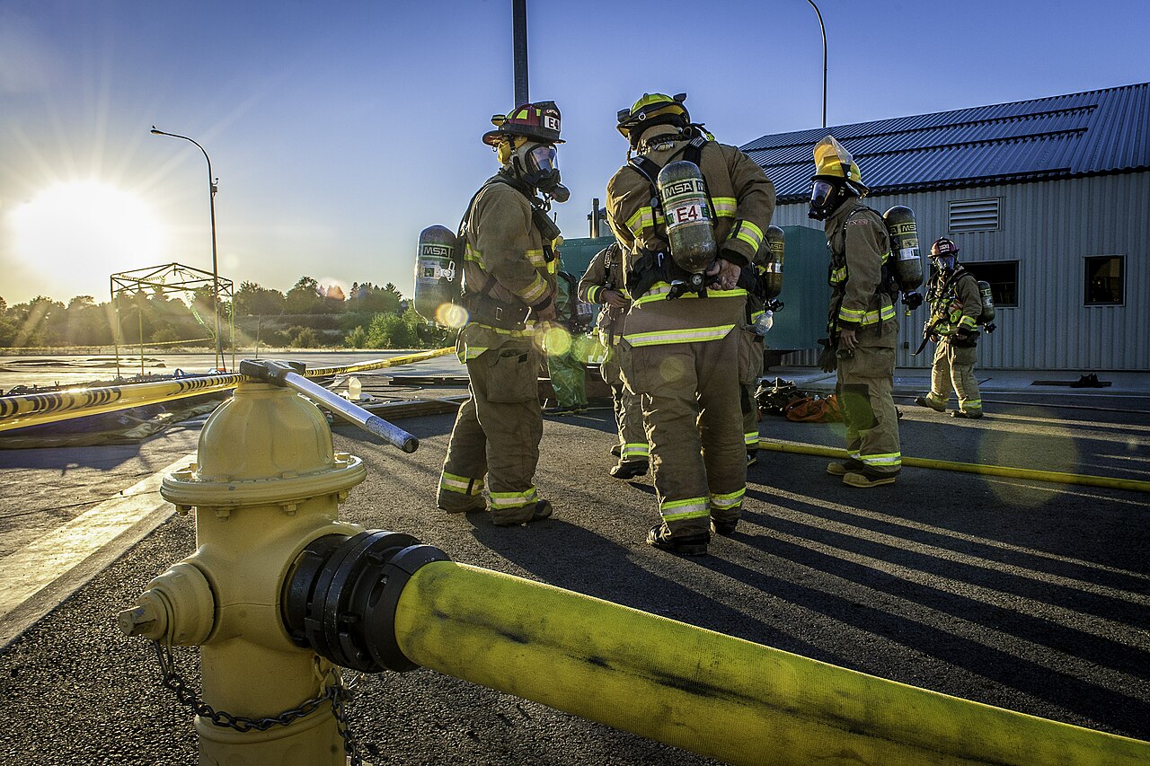 Hazmat decontamination support team in protective gear